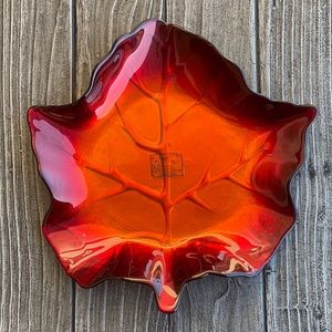 Vintage Fire Red Art Glass Leaf Shaped Plate